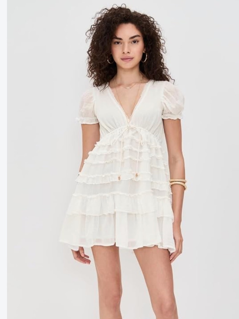 Free People Darcy Layered Ruffle Minidress in White